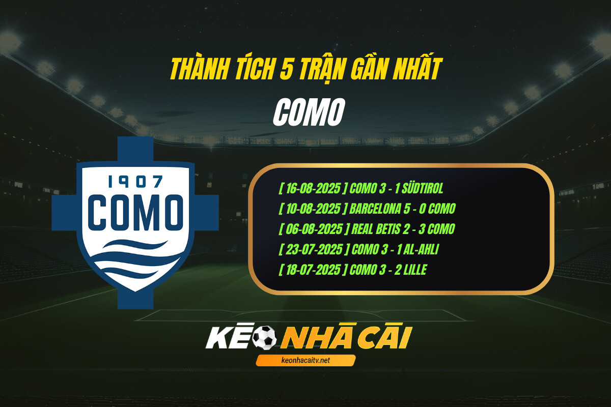 Thành Tích 5 Trận Gần Nhất Como
