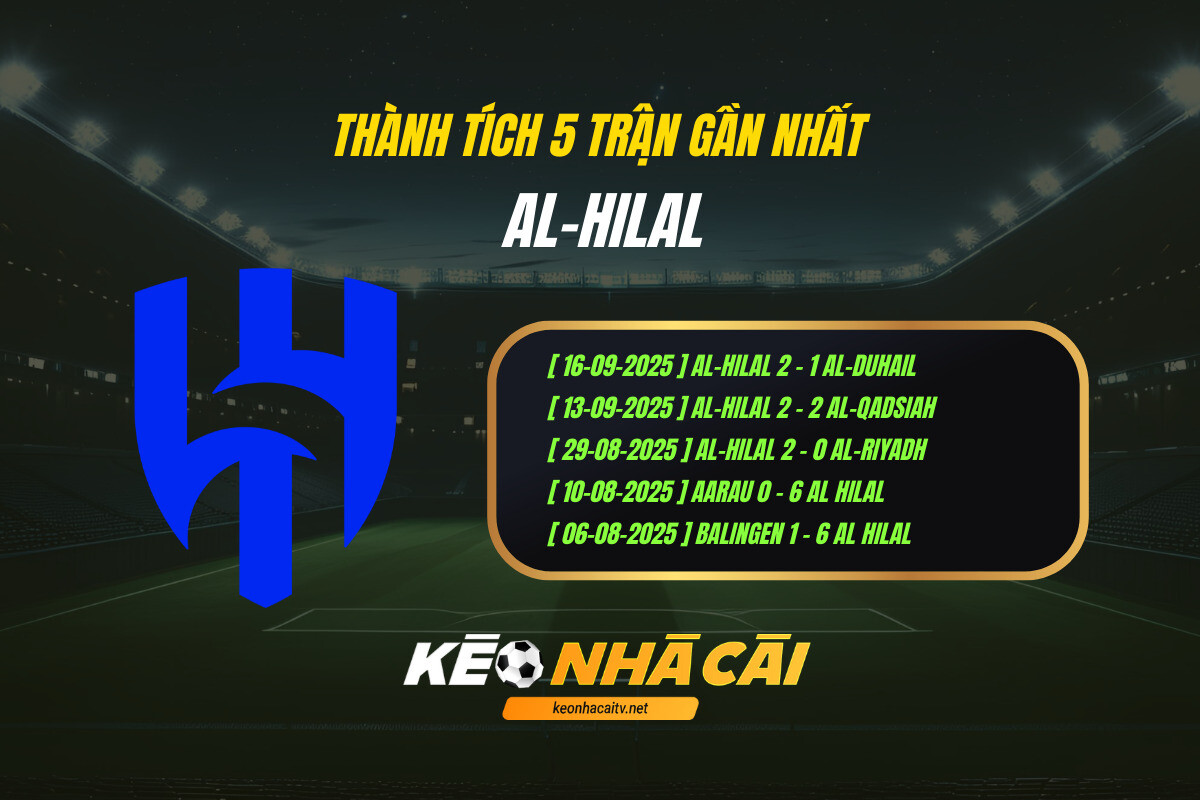 Thành Tích 5 Trận Gần Nhất Al Hilal Keo Nha Cai