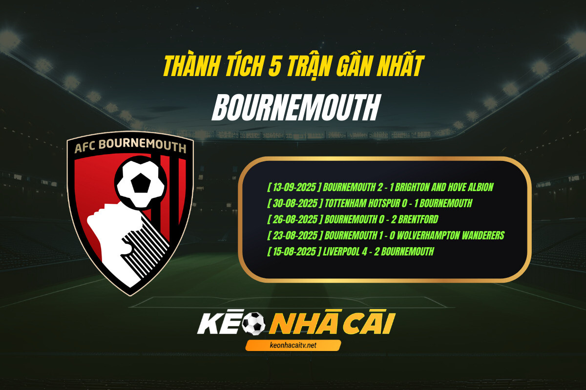 Thành Tích 5 Trận Gần Nhất Bournemouth Kèo Nhà Cái