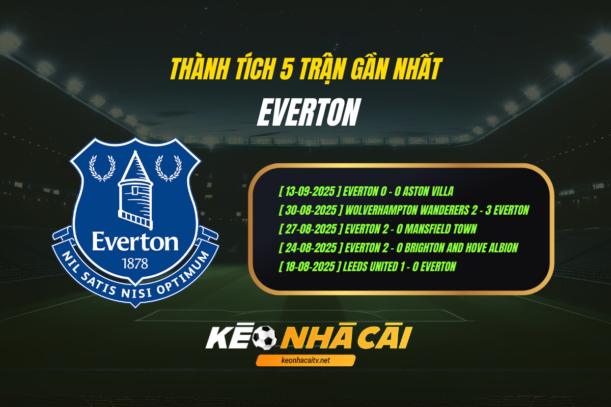 Thành Tích 5 Trận Gần Nhất Everton Keo Nha Cai