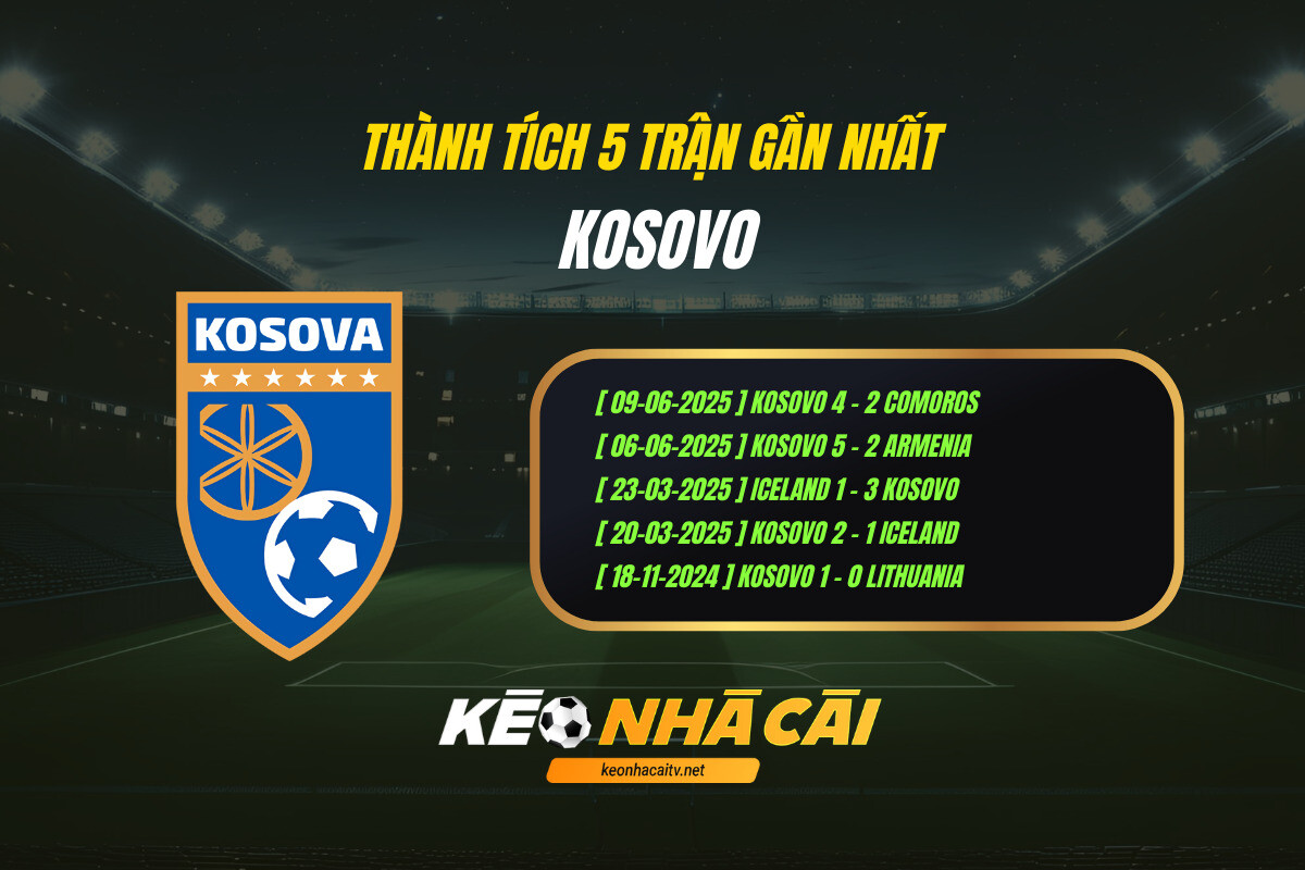 Thành tích 5 trận gần nhất - Kosovo - KEO NHA CAI