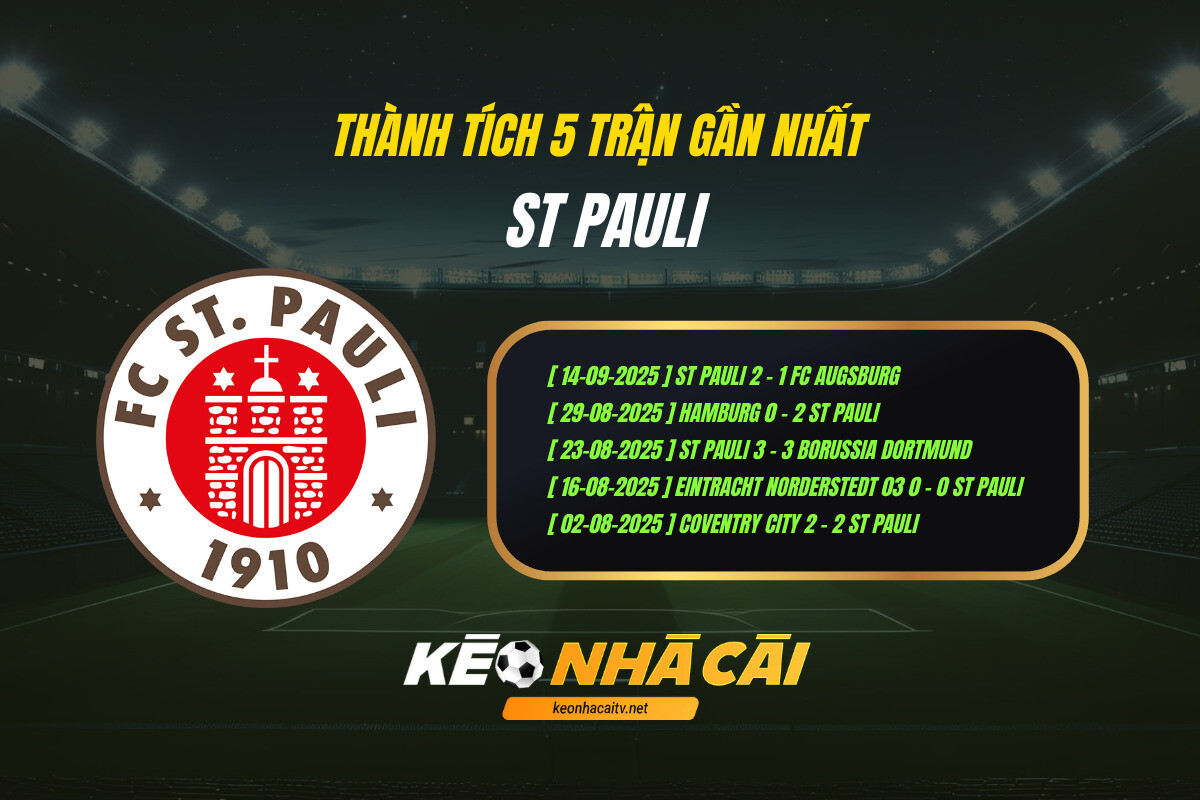 Thành Tích 5 Trận Gần Nhất St Pauli Keo Nha Cai